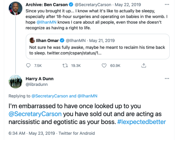 Harry Dunn Hating on Ben Carson