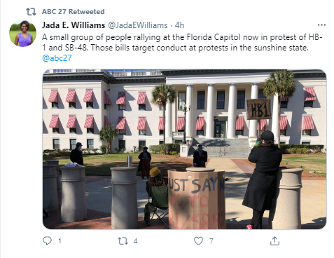 Outside of the Florida Capitol, a group of protestors are speaking out against FL H.B. 1.