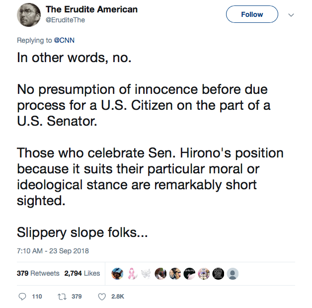 Tweet Against Hirono's Statement
