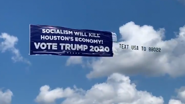 President Trump Campaign Flying Banner Bashing Socialism Over Dem ...