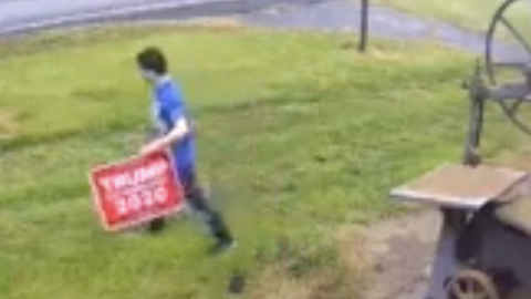 WATCH: Thief Takes 'Trump' Sign - Allegedly Leaves 'Antifa' Propaganda